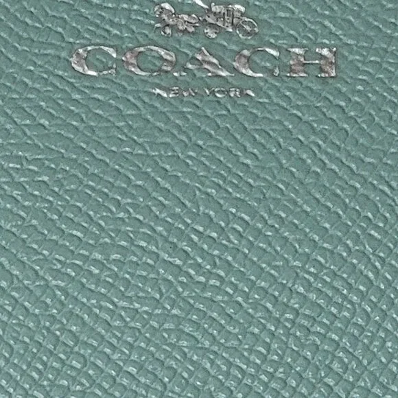 COACH Seafoam Green Blue Pebbled Leather Zip Wristlet Purse - Picture 4 of 5